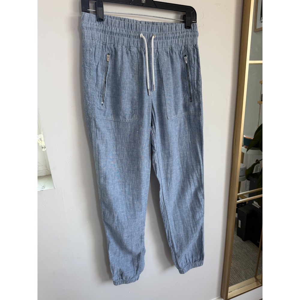 Athleta 100% Linen Cabo Jogger Pants Blue Lightweight Pull On Size 2
